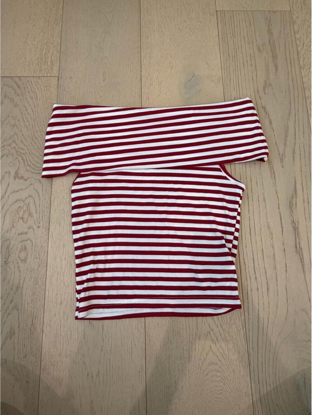 Off-Shoulder Red and White Striped Women's Blouse
